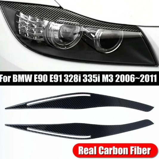 BMW 3 Series Real Carbon Fiber Headlight Eyelid Eyebrow Cover (2009-2012)| LCI E90 328i 335i