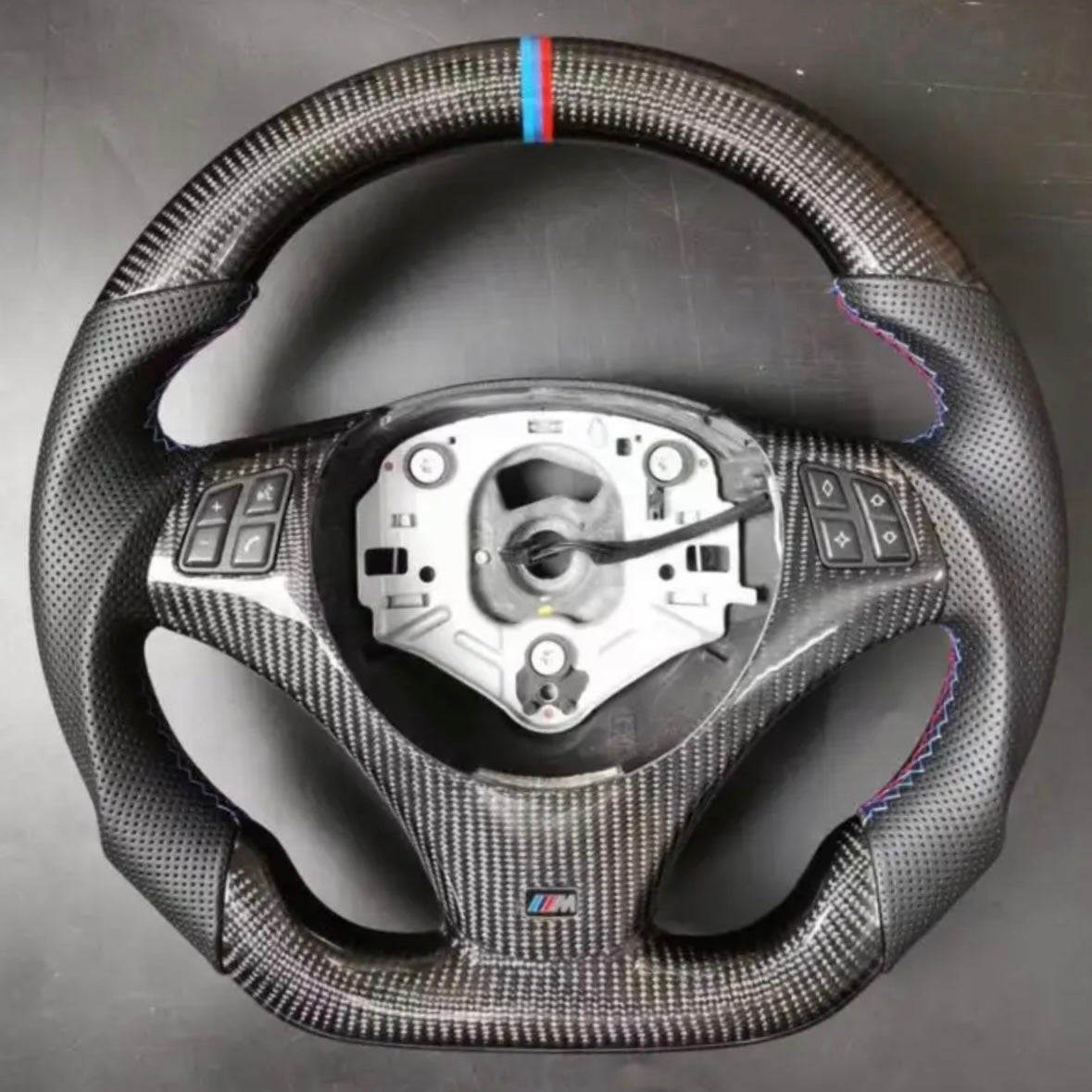 BMW 1 3 Series Flat-Bottom Carbon Fiber Steering Wheel (with Paddle Holes) | E81 E82 E87 E88 E90 E91 E92 E93 M3