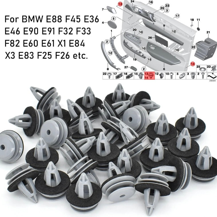 BMW 1 & 3 Series Interior Door Panel Card Push Clips (30-Pack) | E88 E46 E90 E92 F30. etc.