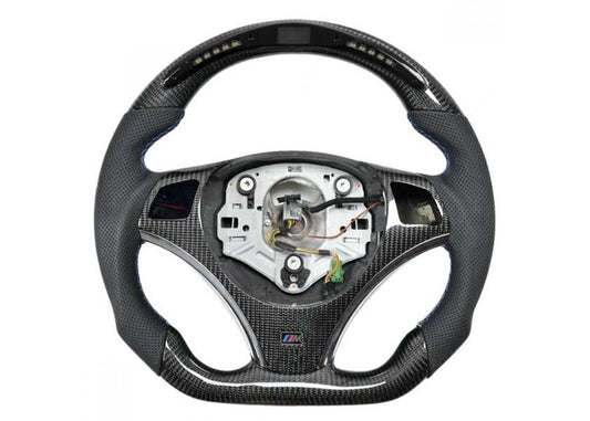 BMW E90 E92 LED Performance Flat-Bottom Carbon Fiber Steering Wheel (NO PADDLE HOLES)
