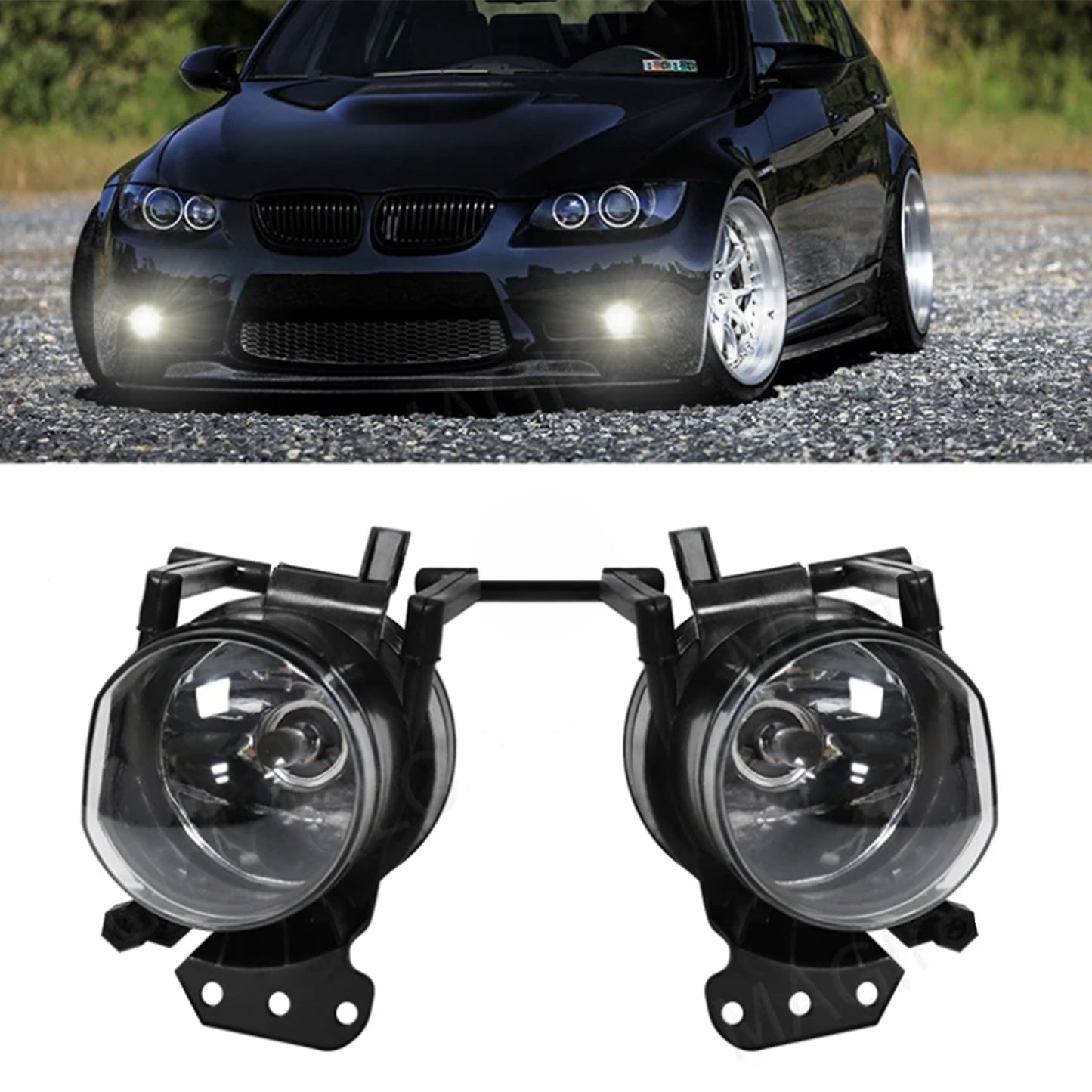 BMW E90 E91 M-Sport Front Bumper Conversion Fog Lights with Wiring | 325i 328i 330i 335i 335D