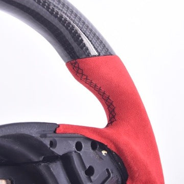 BMW 3 Series Carbon Fiber Flat Bottom Blood Red Alcantara Non-Sport Steering Wheel (without Paddle Holes) | E90 E91 E84 E84 X1