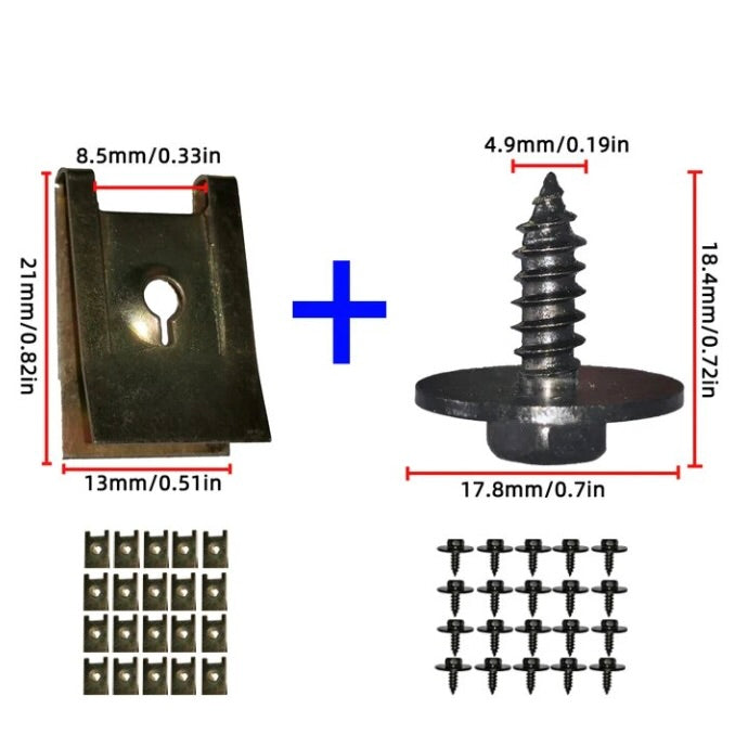 BMW 1 3 5 Series Chassis Metal U-Nut Hex Screws w/ Washers (20-Pack) | E90 E92 E93 E82 E87 E88 E60 E61 328i 335i M3