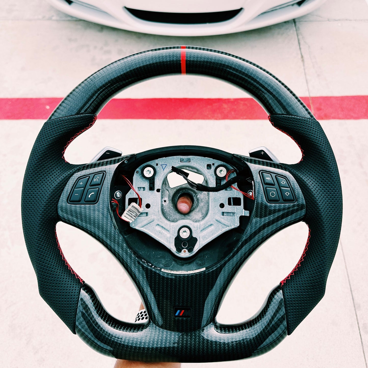 BMW 1 3 Series Flat-Bottom Carbon Fiber Steering Wheel (with Paddle Holes) | E81 E82 E87 E88 E90 E91 E92 E93 M3