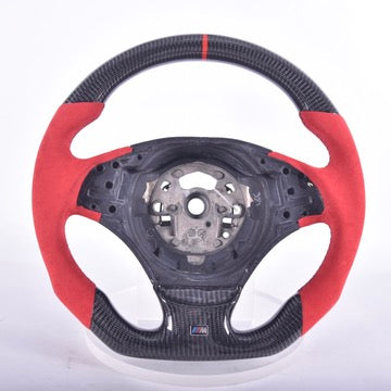 BMW 3 Series Carbon Fiber Flat Bottom Blood Red Alcantara Non-Sport Steering Wheel (without Paddle Holes) | E90 E91 E84 E84 X1