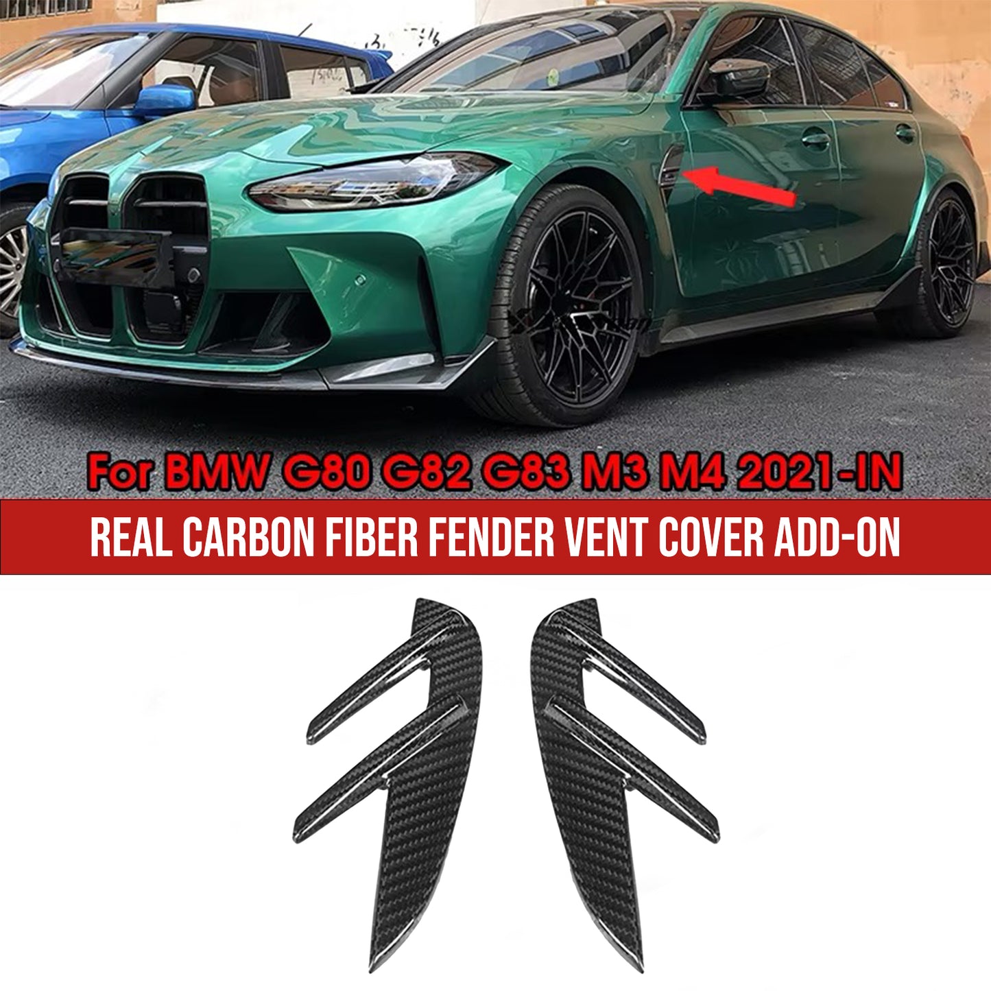 BMW G Series M3 Real Dry Carbon Fiber Fender Vent Add-On Covers (Banshee Style) | fits G80 G82 G83 | Sedan, Coupe, Convertible