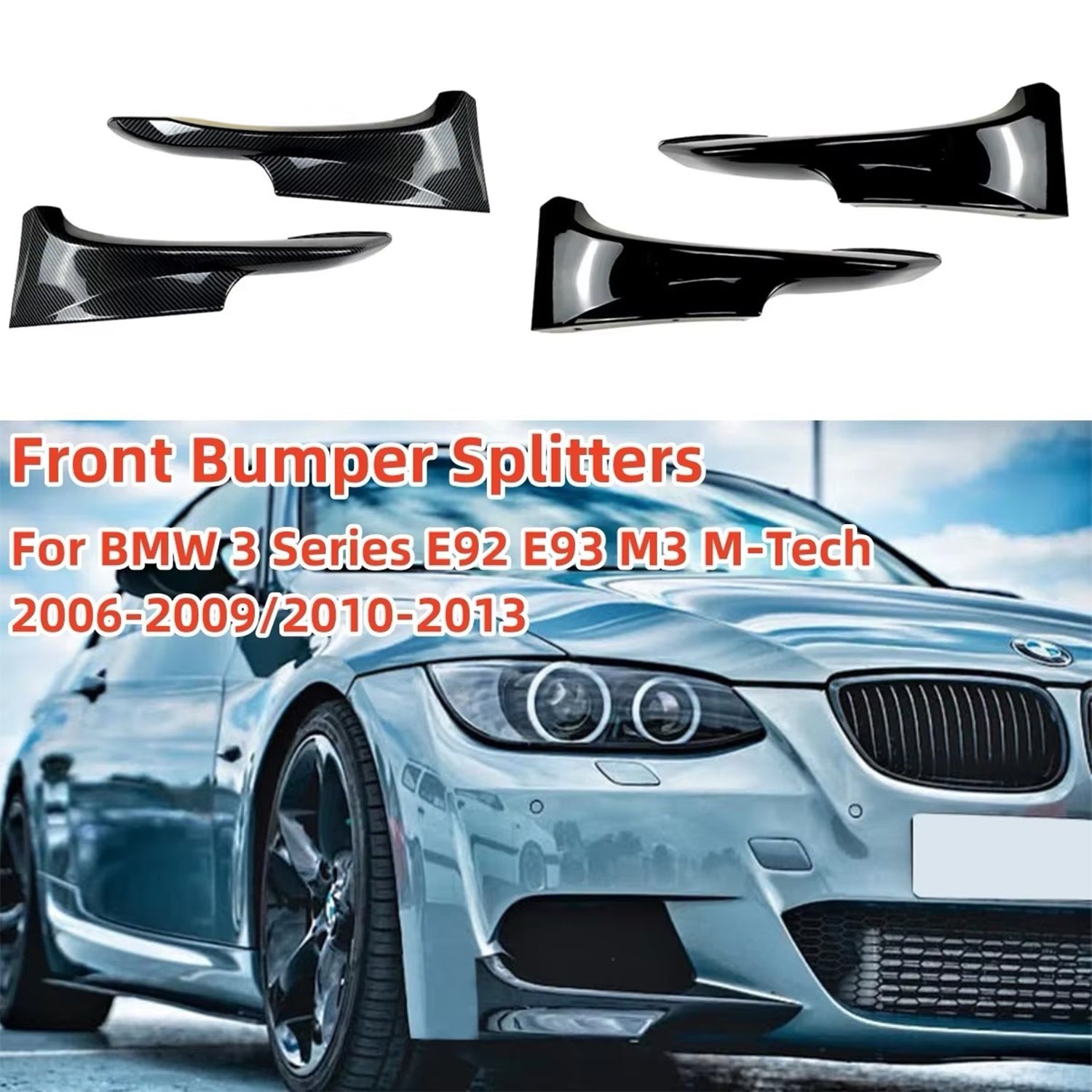 IKON MOTORSPORTS Front Bumper Lip Splitters For 2005-2008 BMW E90 3-Series - Painted #475 Black Sapphire