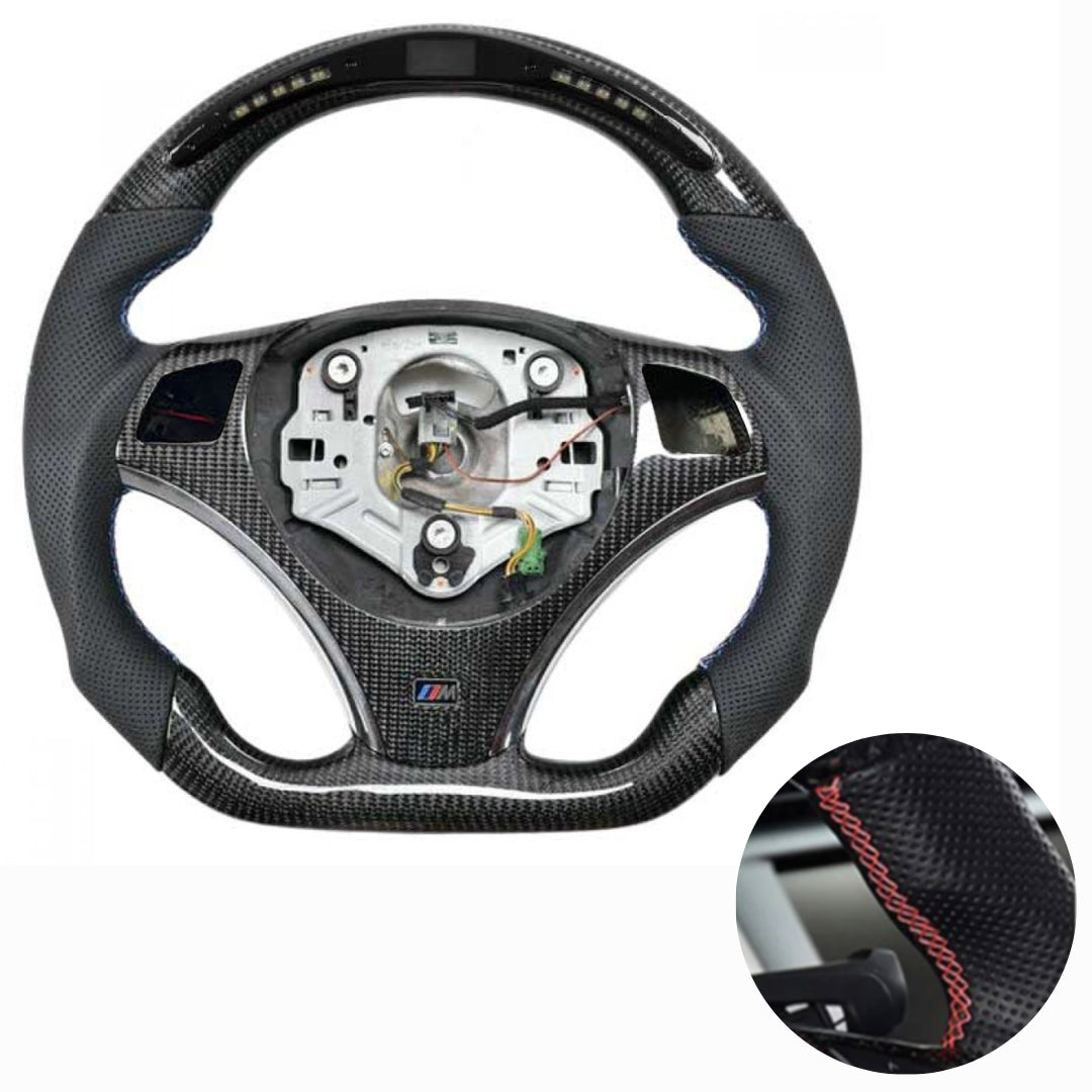 BMW E90 E92 LED Performance Flat-Bottom Carbon Fiber Steering Wheel (W/ PADDLE HOLES)